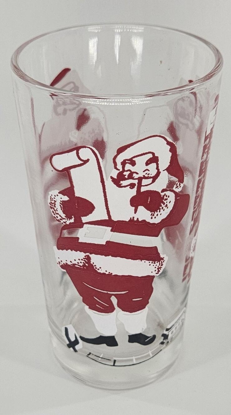 Vintage 1950s Boscul Santa Peanut Butter Glass Christmas Tumbler 3 Poses